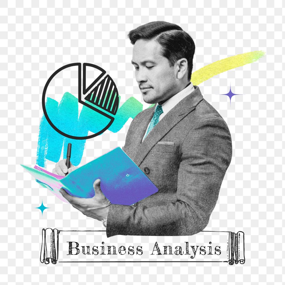 Business analysis word png element, editable graph collage remix