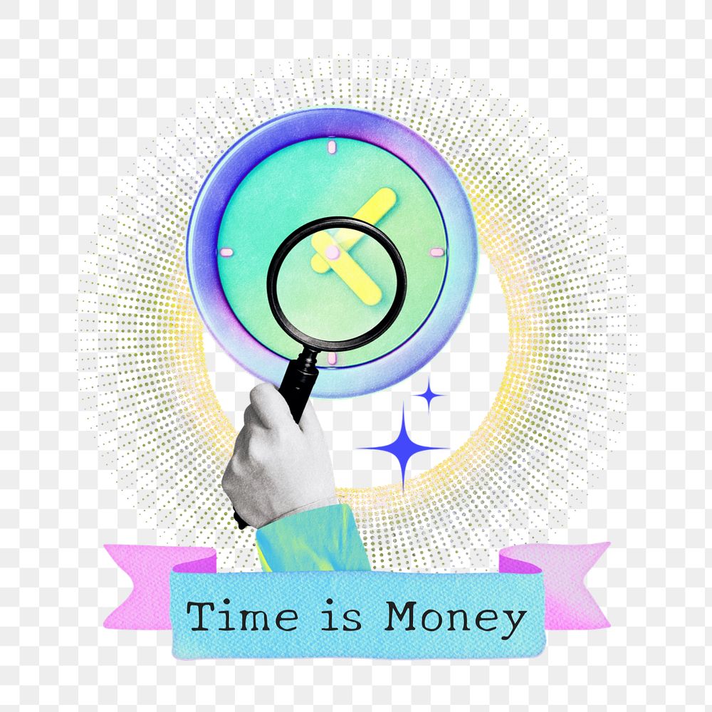 Time is money word png element, editable clock collage remix