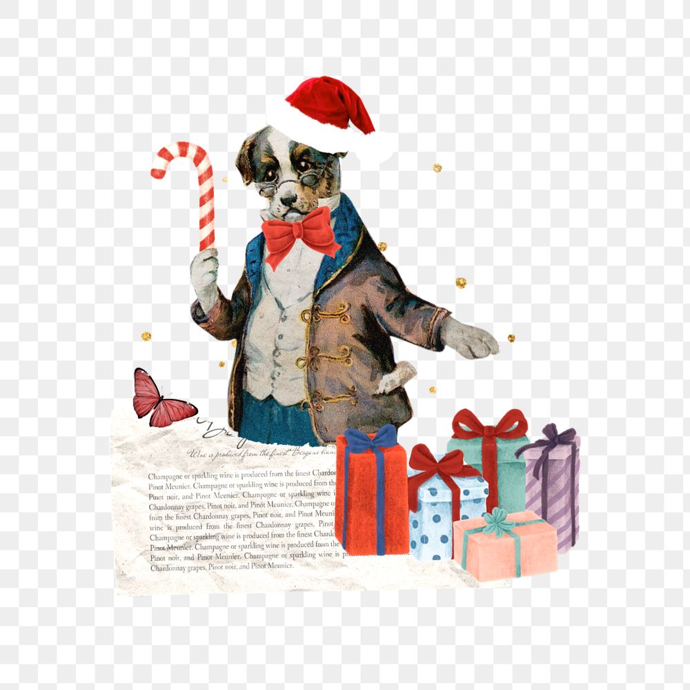 Vintage dog png Christmas editable collage art. Remixed by rawpixel.