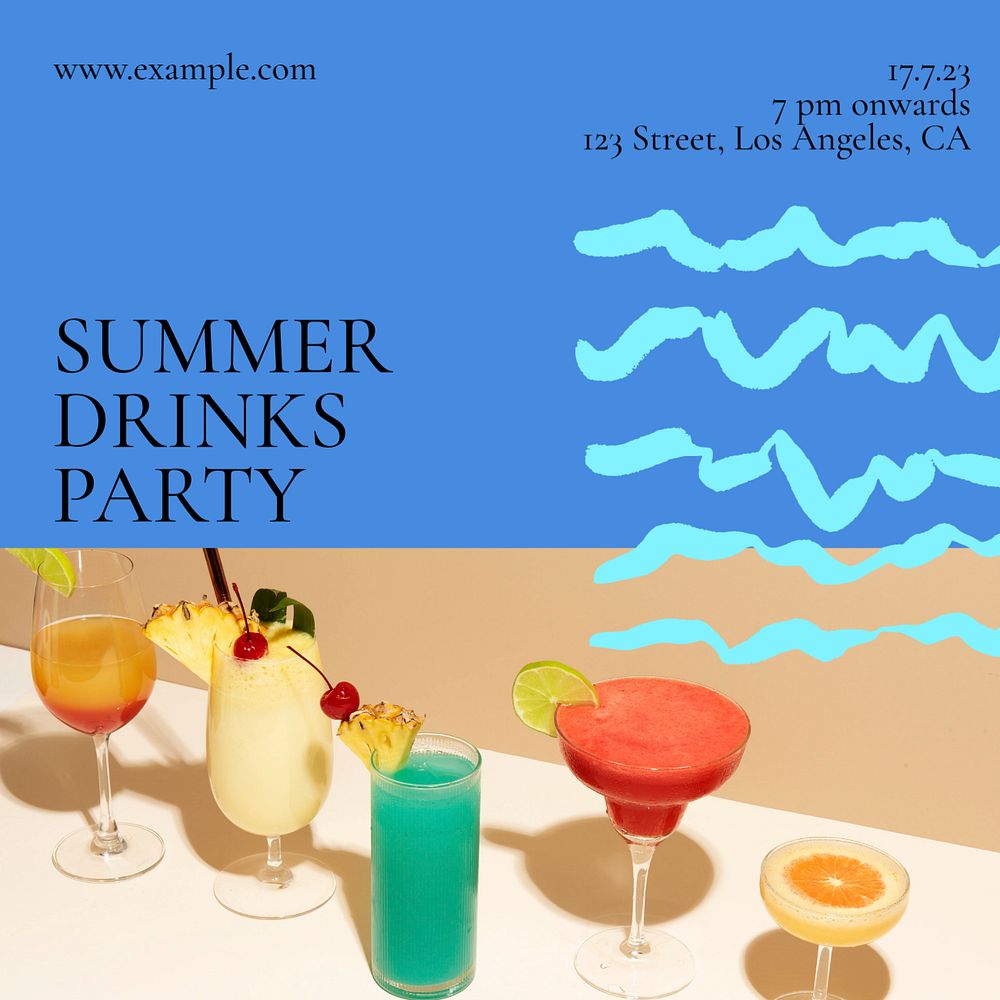 Summer drinks party Instagram post template, editable text