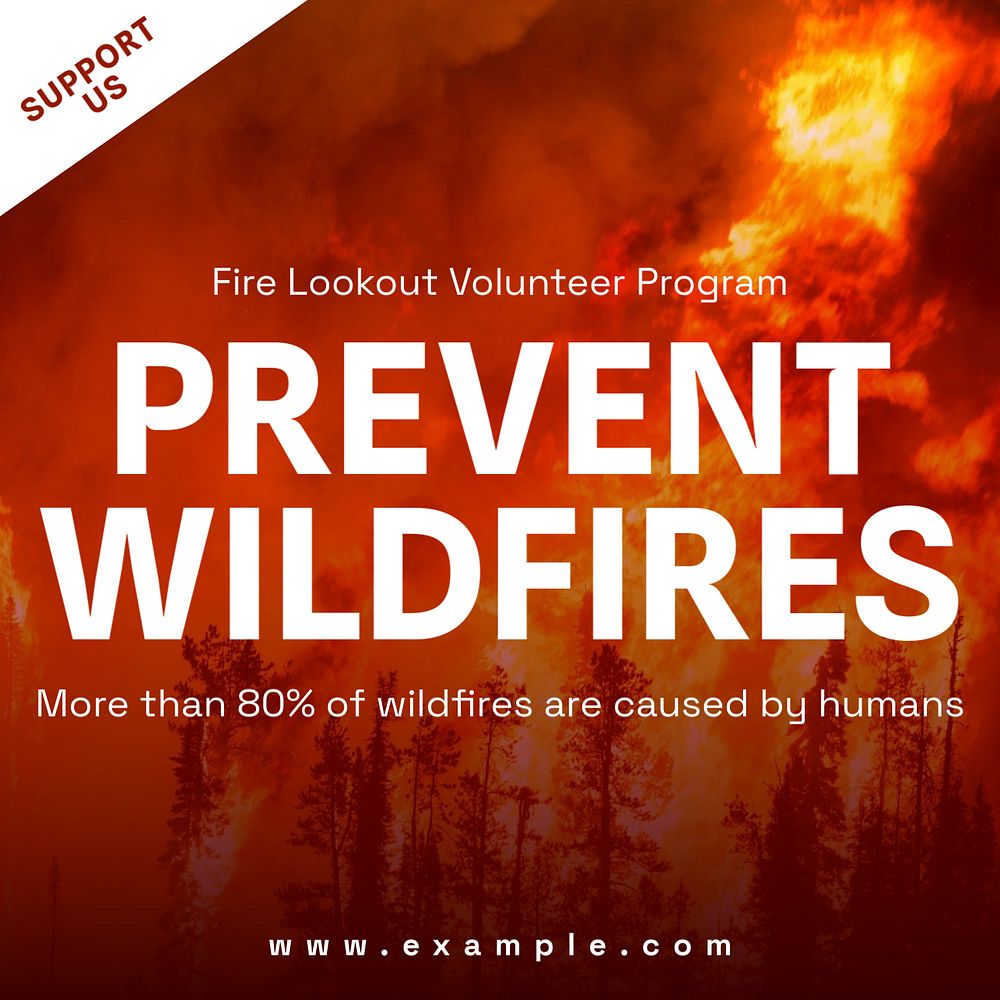 Forest fire Instagram post template, editable text