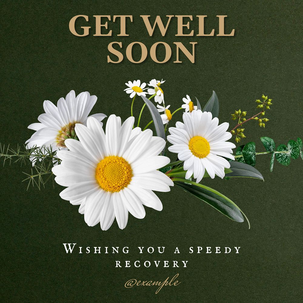 Get well soon Instagram post template, editable text