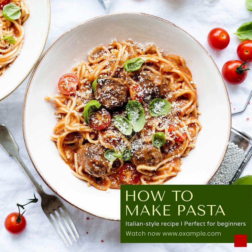 Pasta recipe Instagram post template, editable text