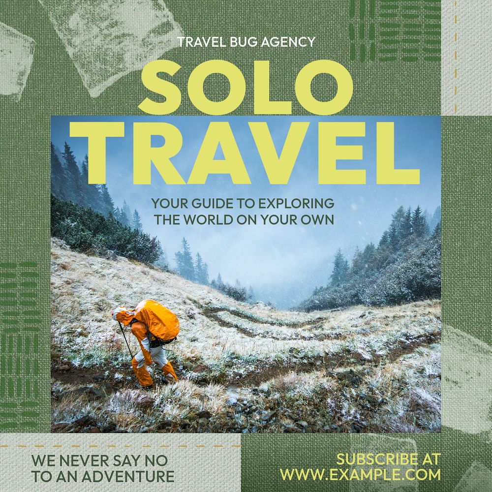 Solo travel Instagram post template, editable text