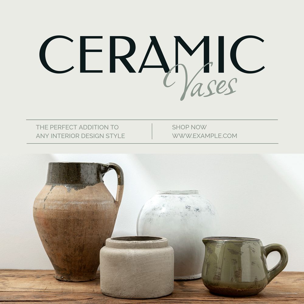 Ceramic vases Instagram post template, editable text