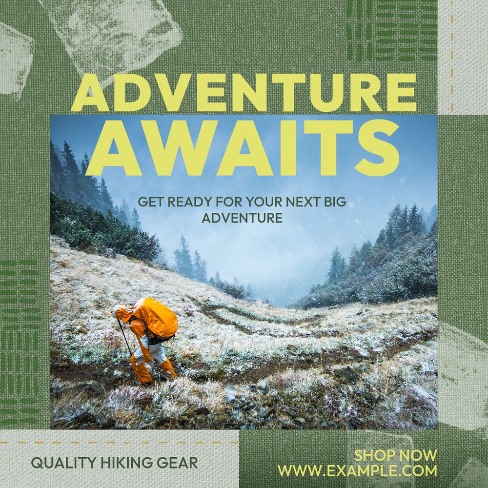 Hiking gear sale Instagram post template, editable text