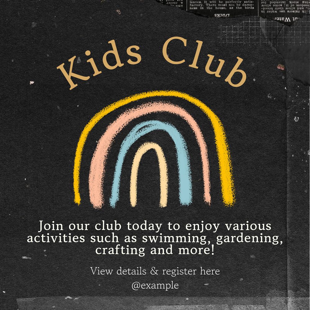 Kids club Instagram post template, editable text