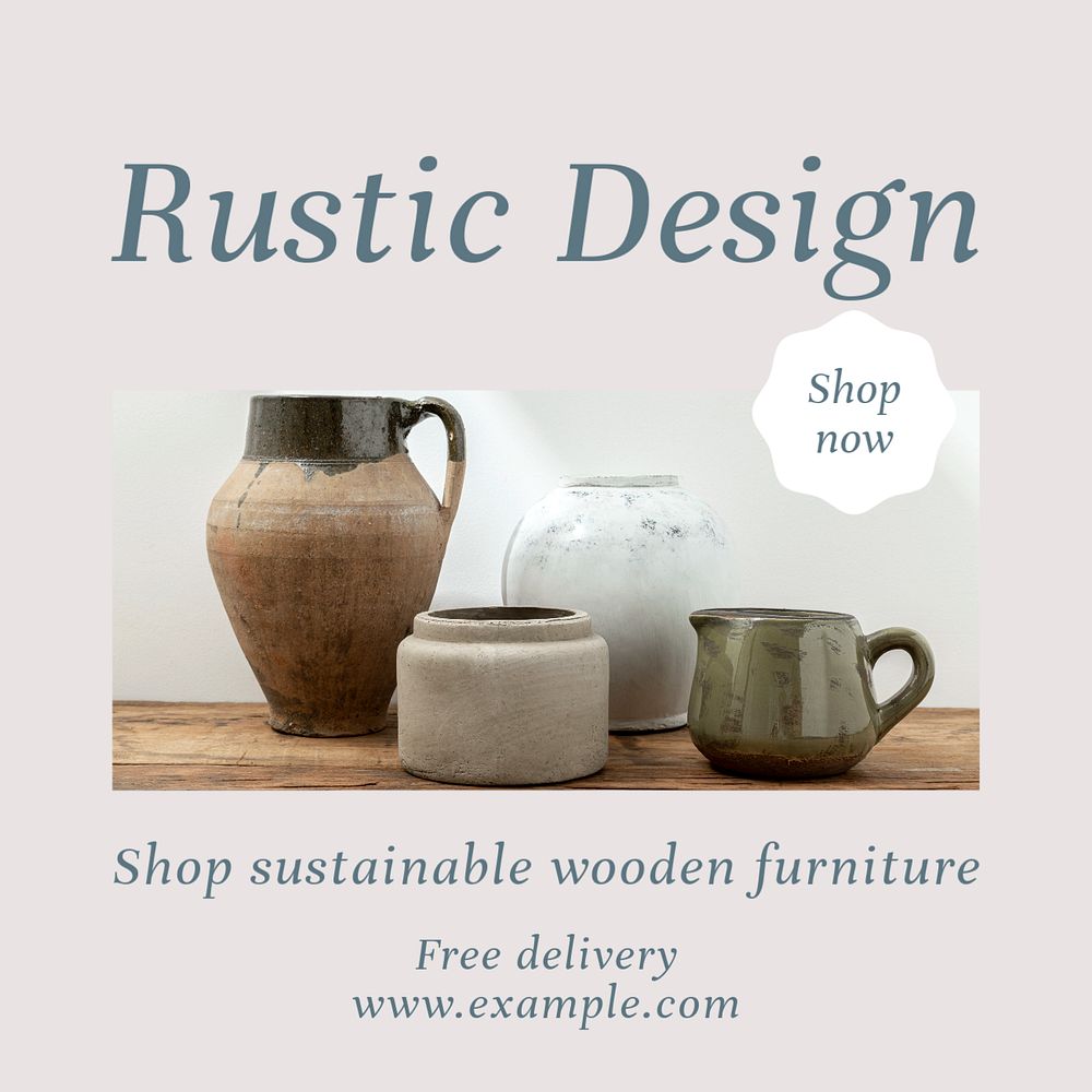 Rustic furniture Instagram post template, editable text