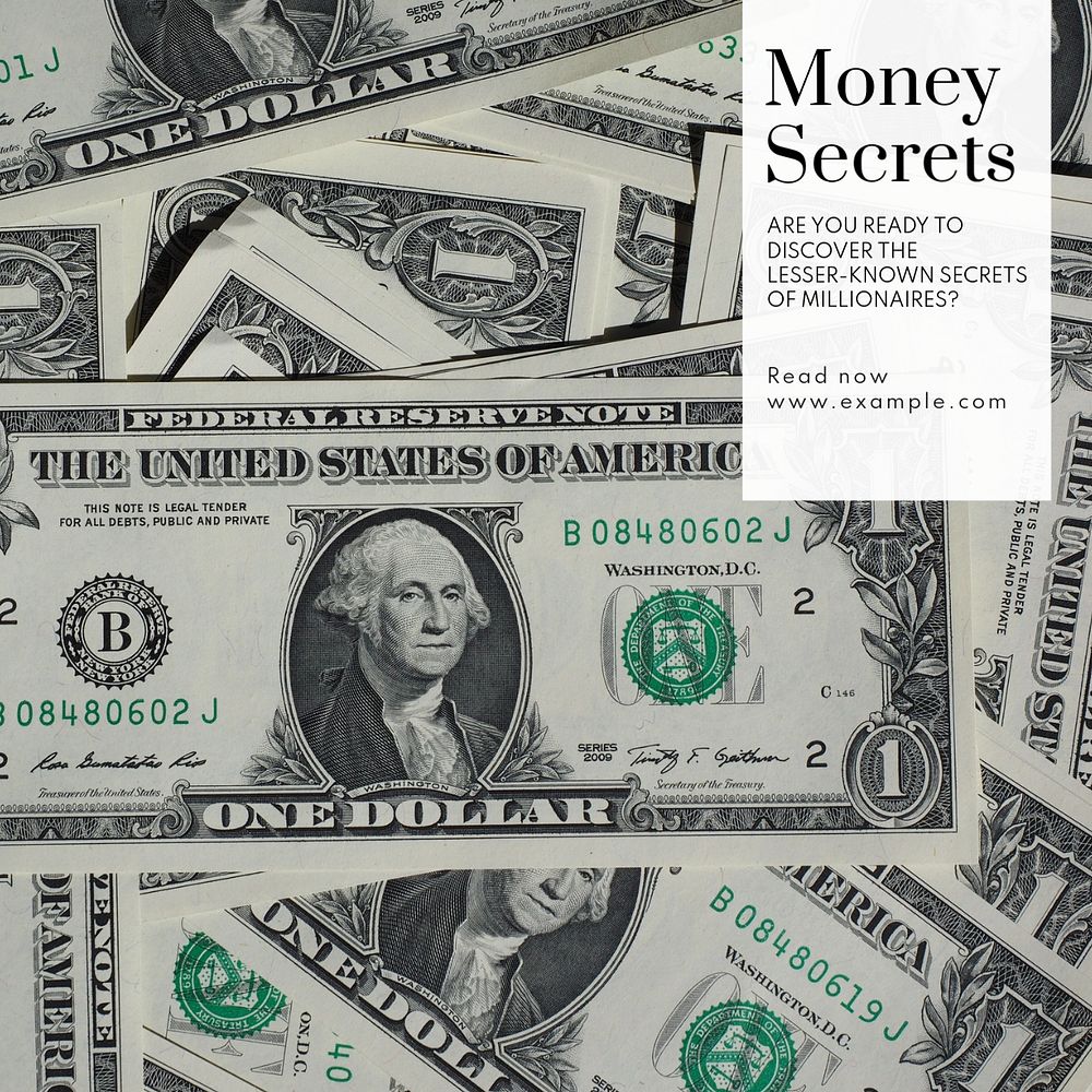 Money secrets Instagram post template, editable text