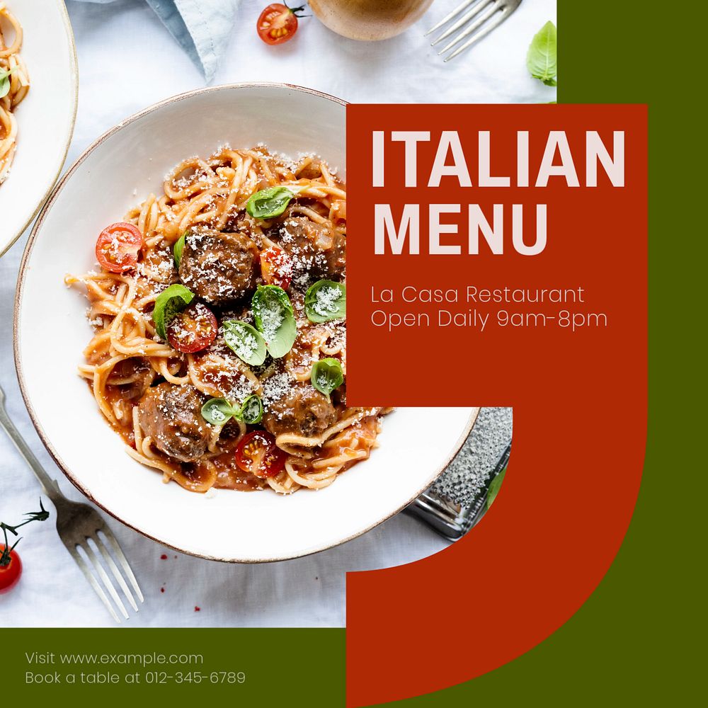 Italian food menu Instagram post template, editable text