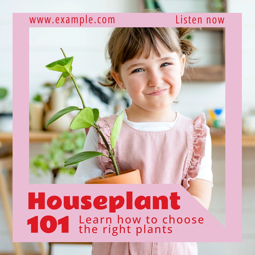 Houseplant podcast Instagram post template, editable text