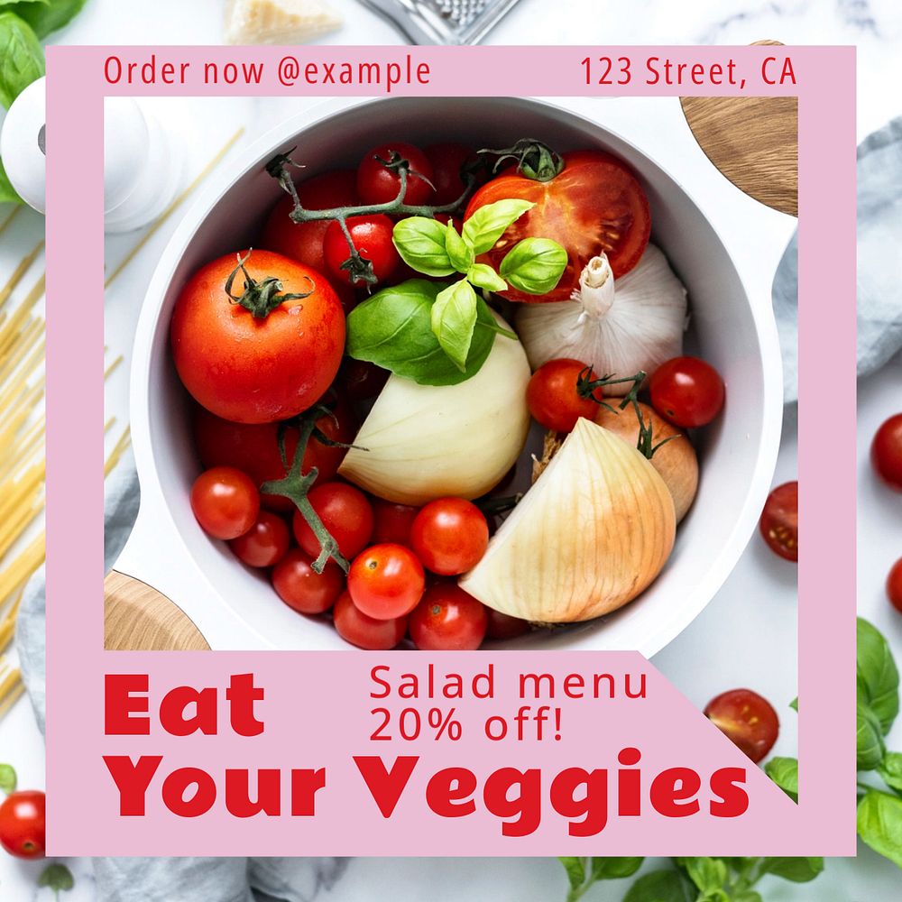 Eat your veggies Instagram post template, editable text