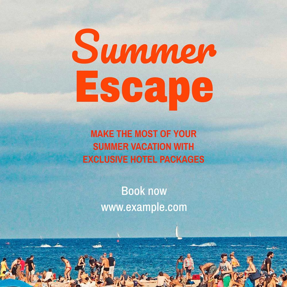 Summer escape  Instagram post template, editable text