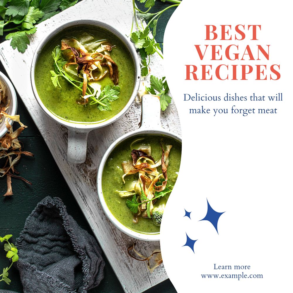 Best vegan recipes Instagram post template, editable text