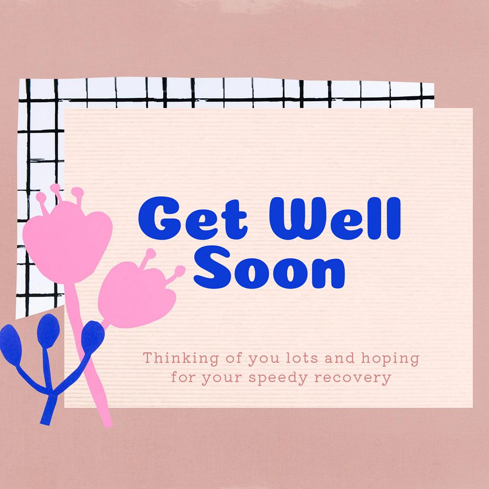 Get well soon Instagram post template, editable text