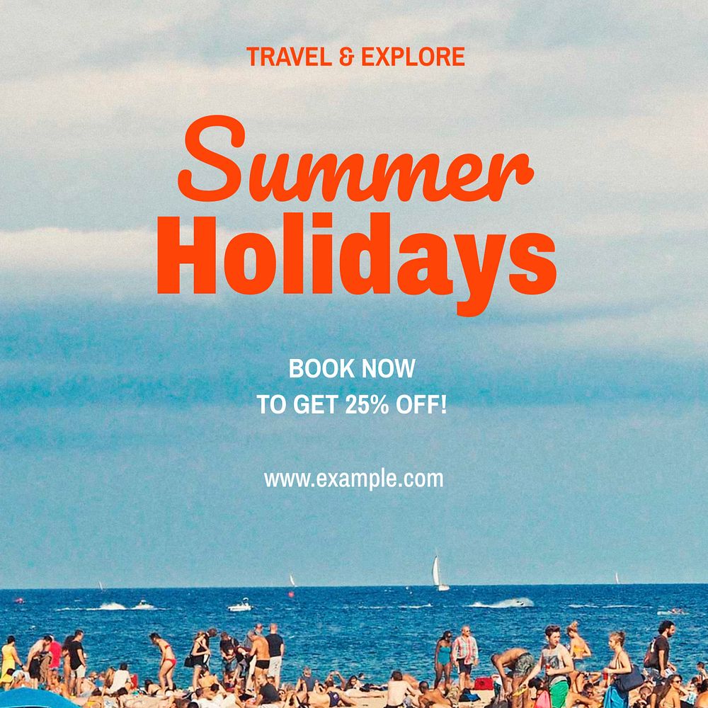 Summer holidays  Instagram post template, editable text