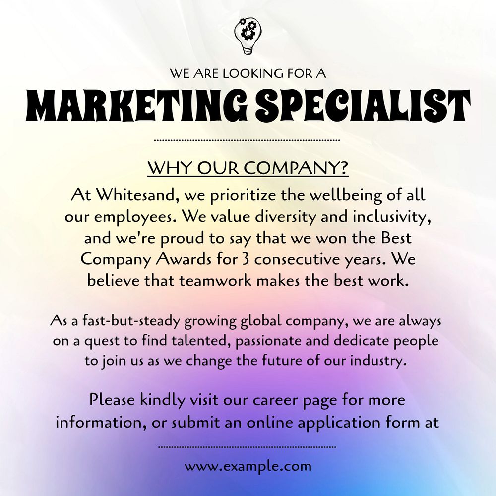 Marketing specialist Instagram post template, editable text