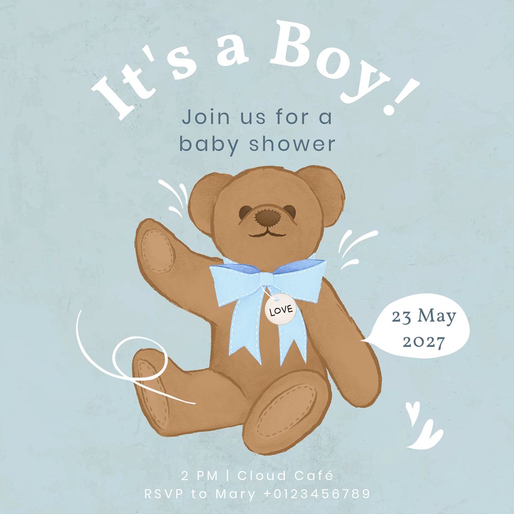 Boy baby shower  Instagram post template, editable text