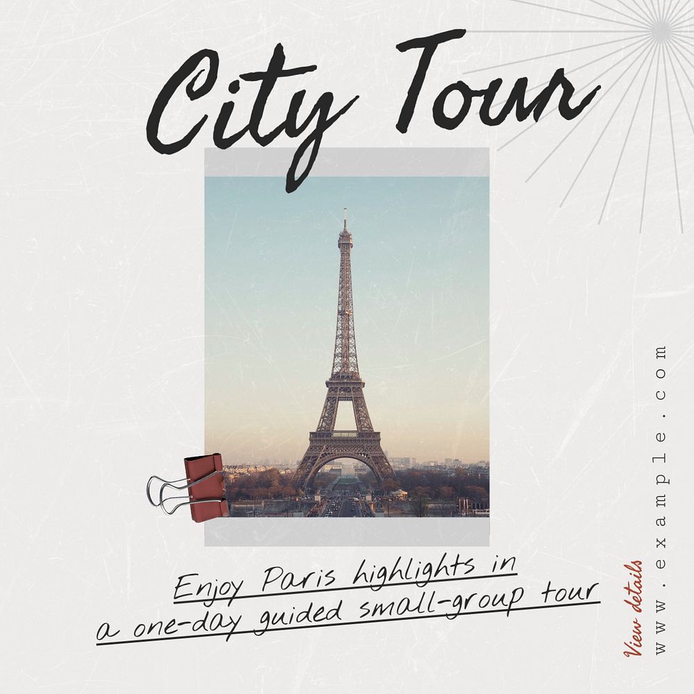 City tour Instagram post template, editable text