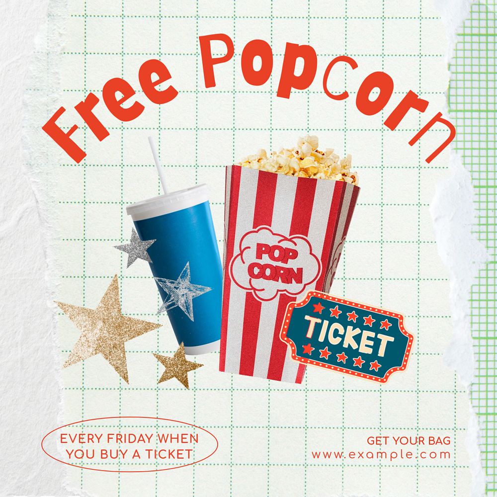 Free popcorn Instagram post template, editable text