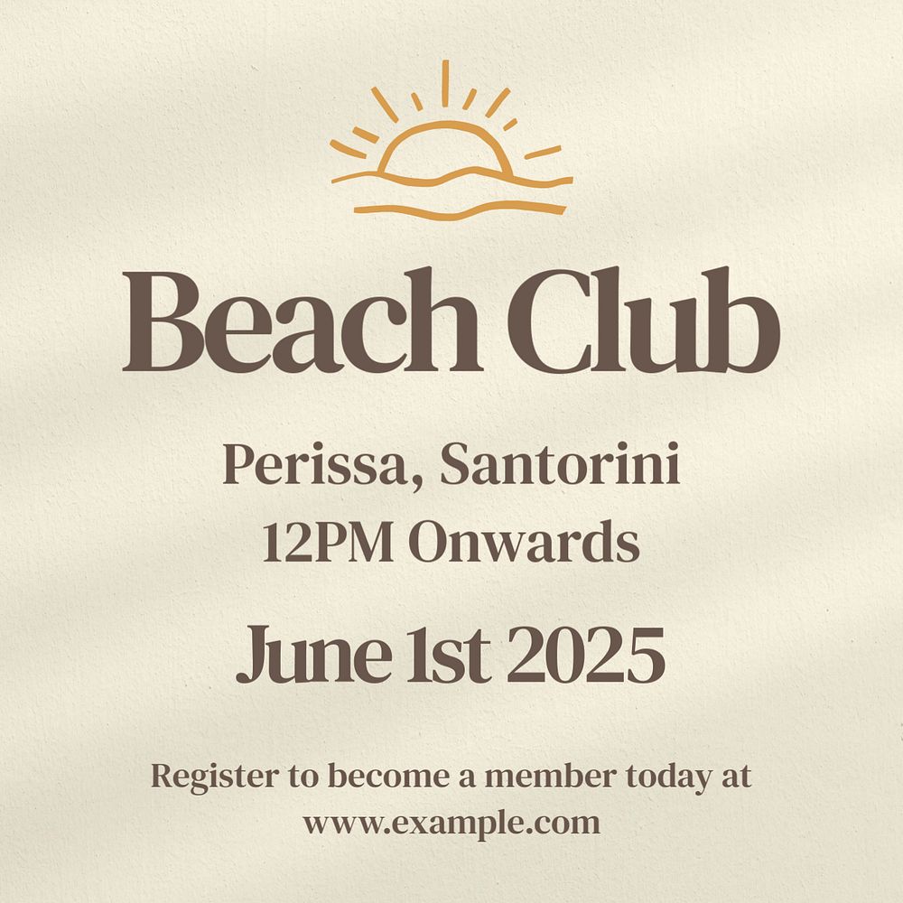 Beach club Instagram post template, editable text