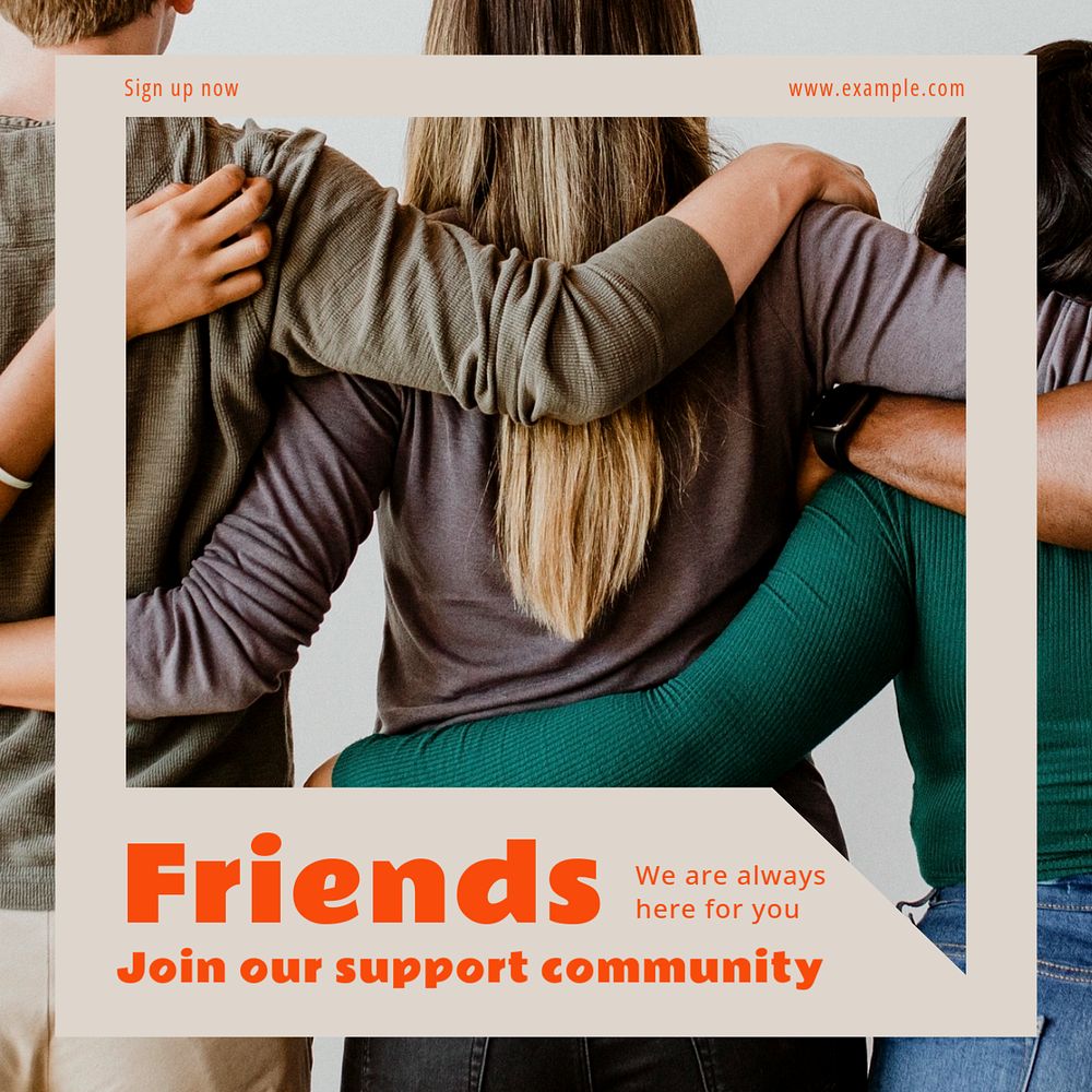 Friends, support community Instagram post template, editable text