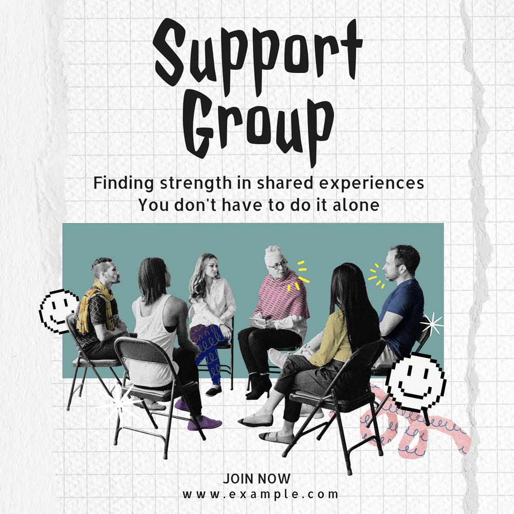 Support group Instagram post template, editable text