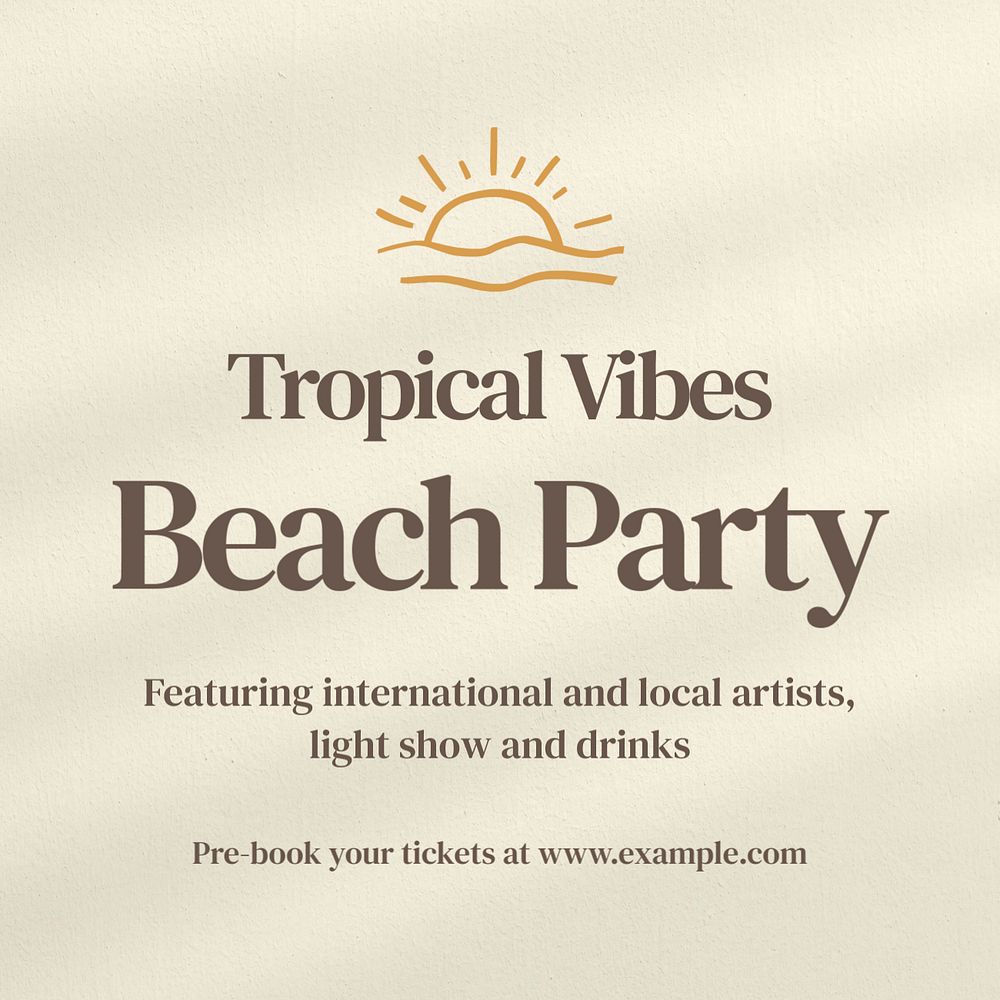 Beach party Instagram post template, editable text