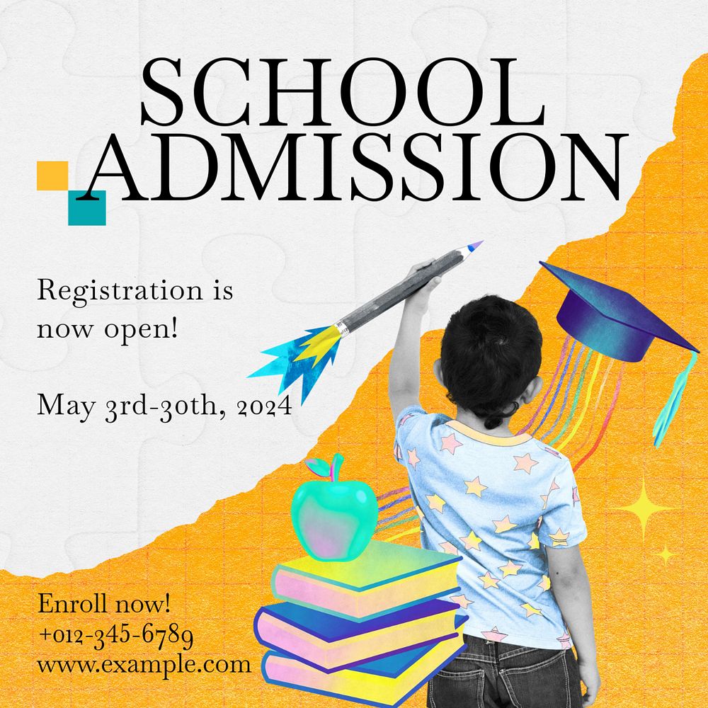 School admission Instagram post template, editable text