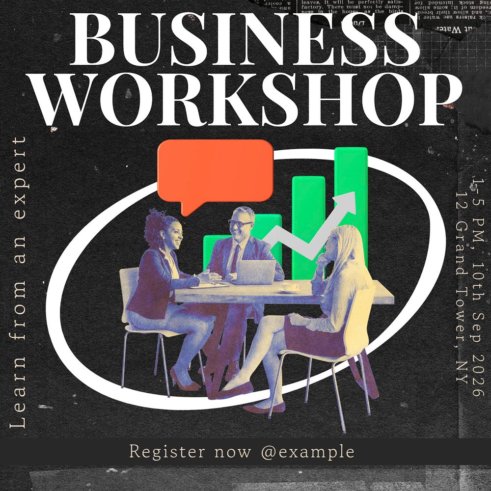 Business workshop Instagram post template, editable text