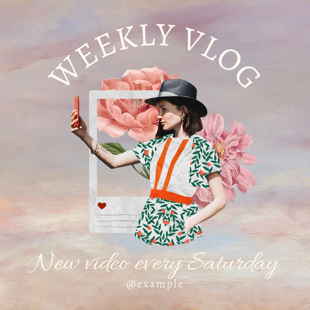 Weekly vlog Instagram post template, editable text