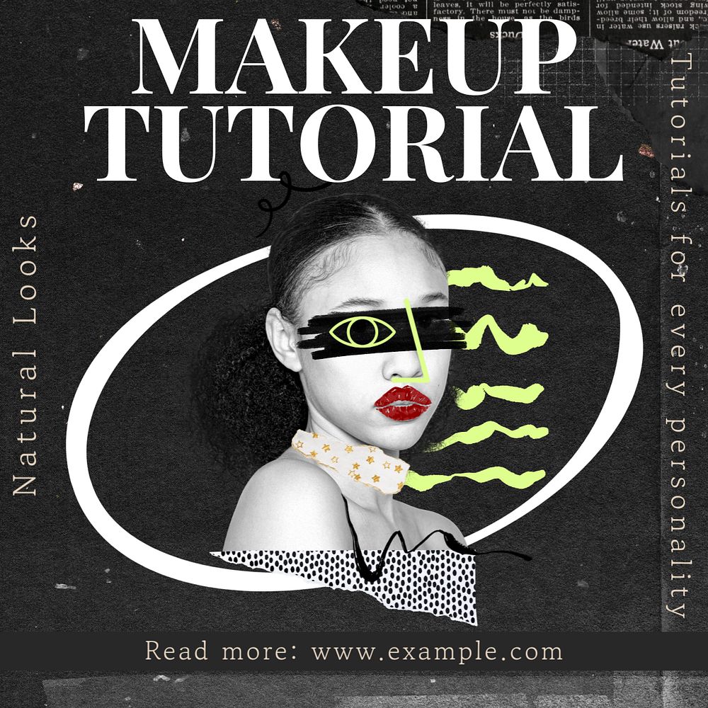 Makeup tutorial Instagram post template, editable text