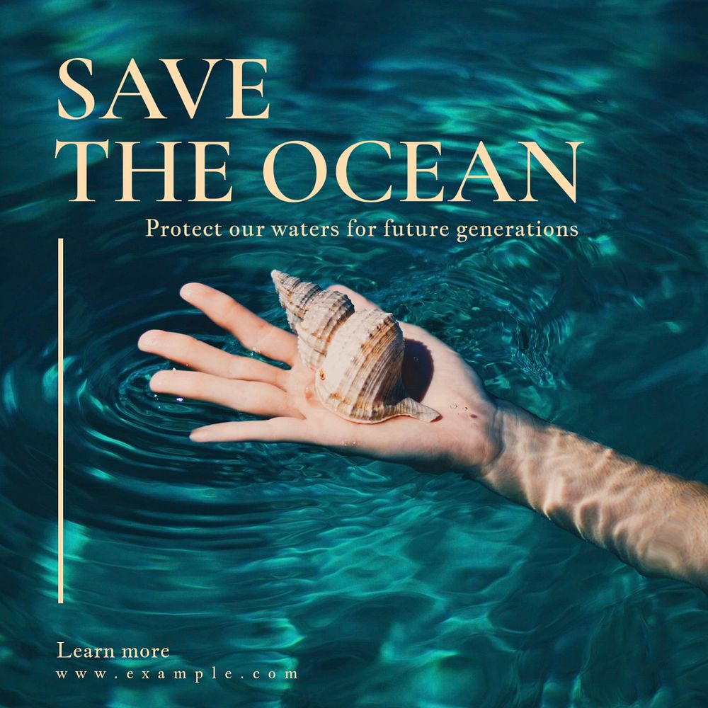 Save the ocean Instagram post template, editable text