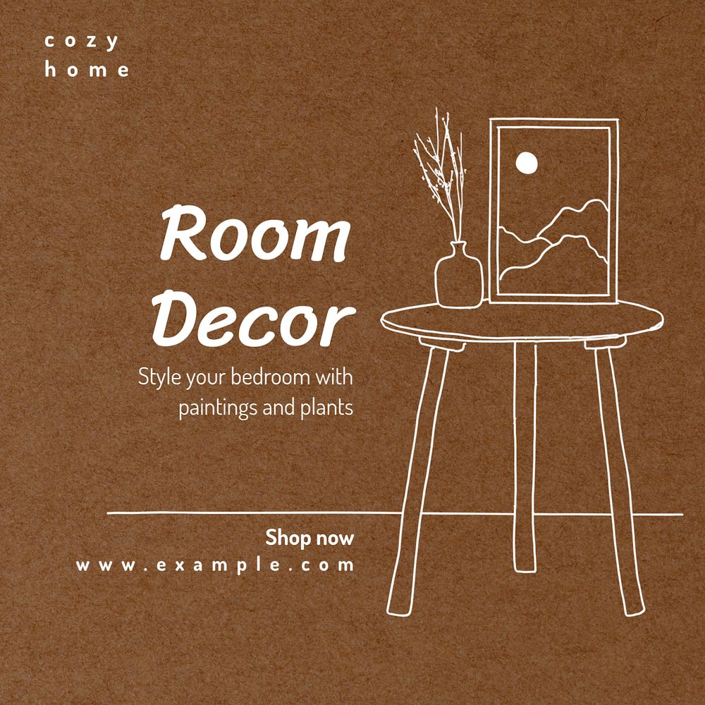 Room decoration Instagram post template, editable text