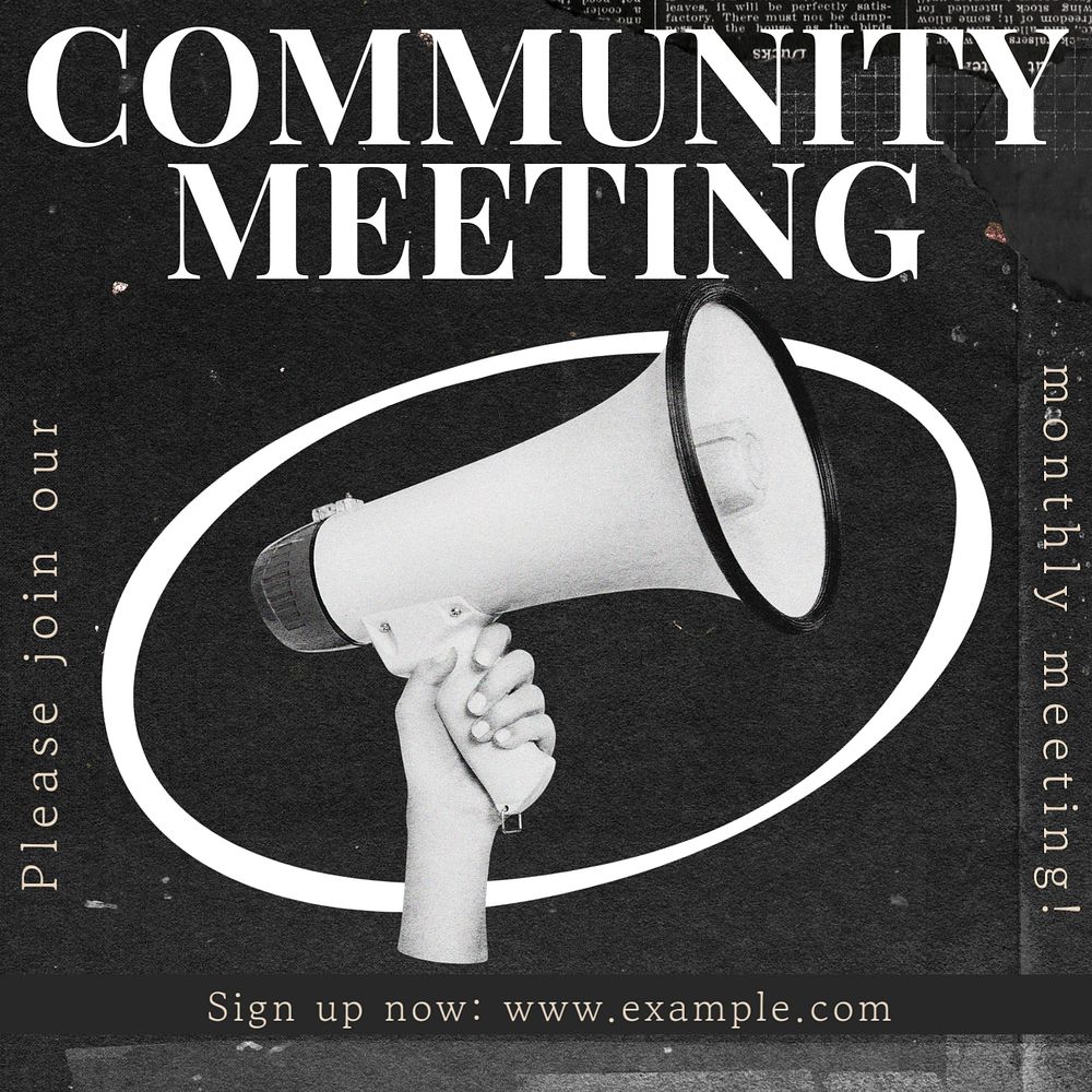 Community meeting Instagram post template, editable text