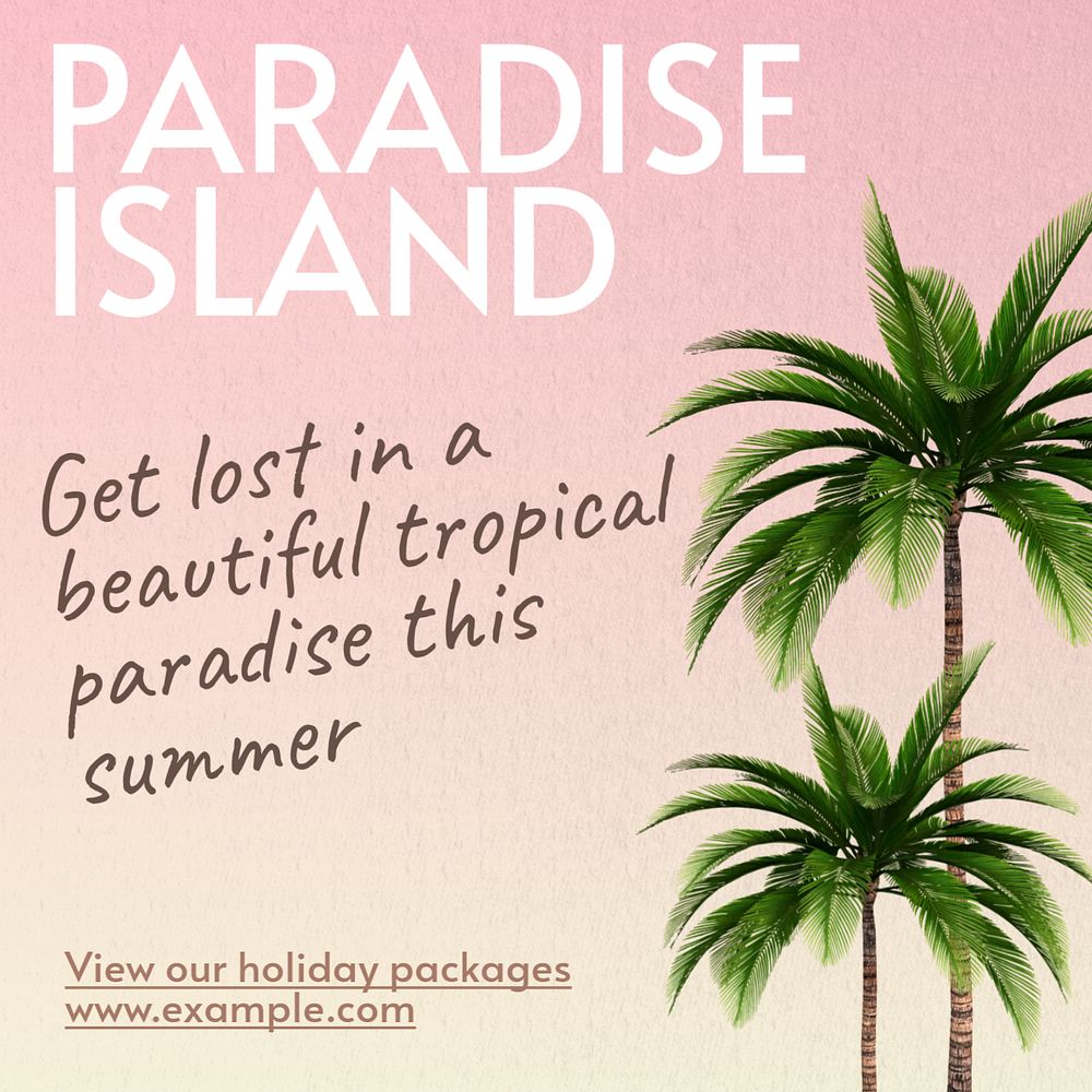 Paradise island Instagram post template, editable text