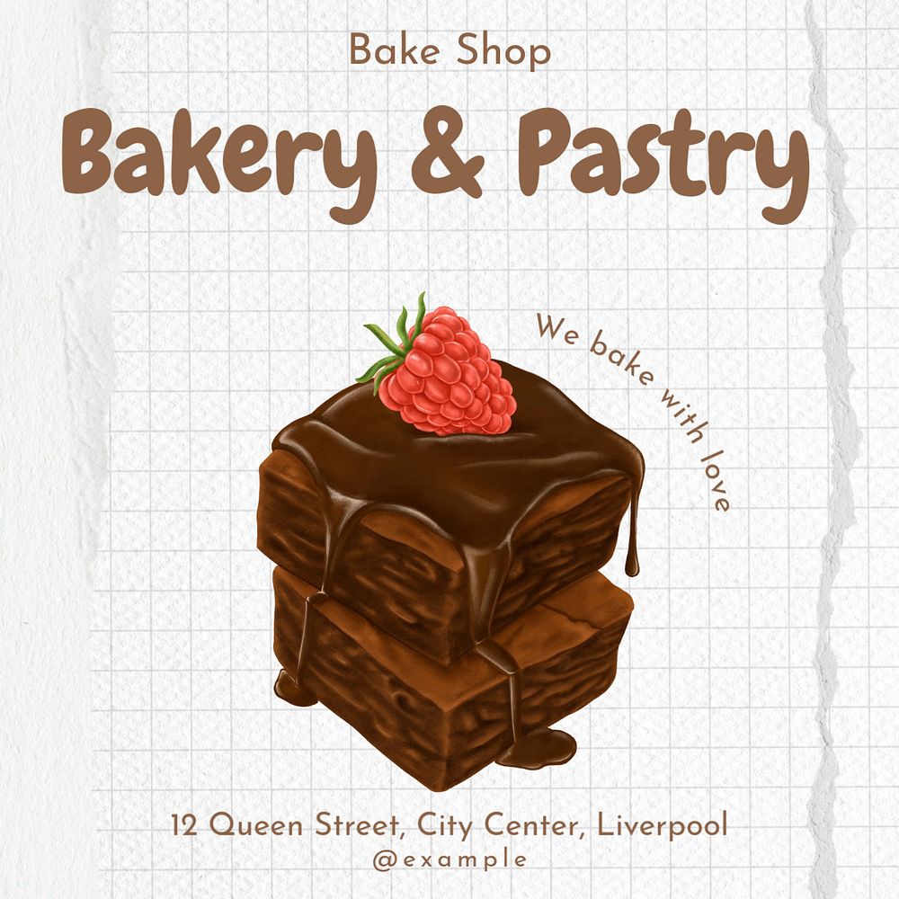 Bakery & pastry Instagram post template, editable text