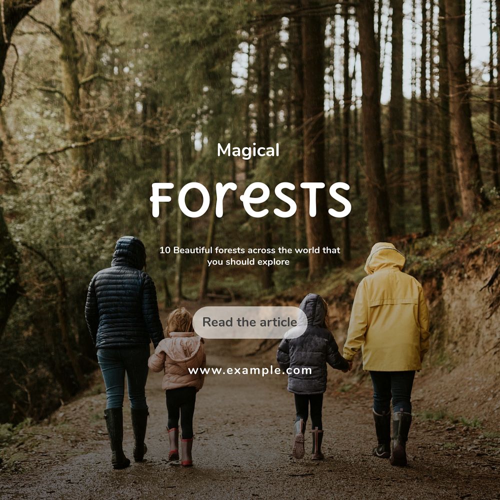 Magical forest Instagram post template, editable text