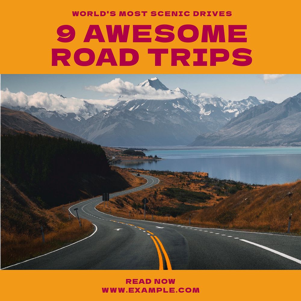 Awesome road trip Instagram post template, editable text