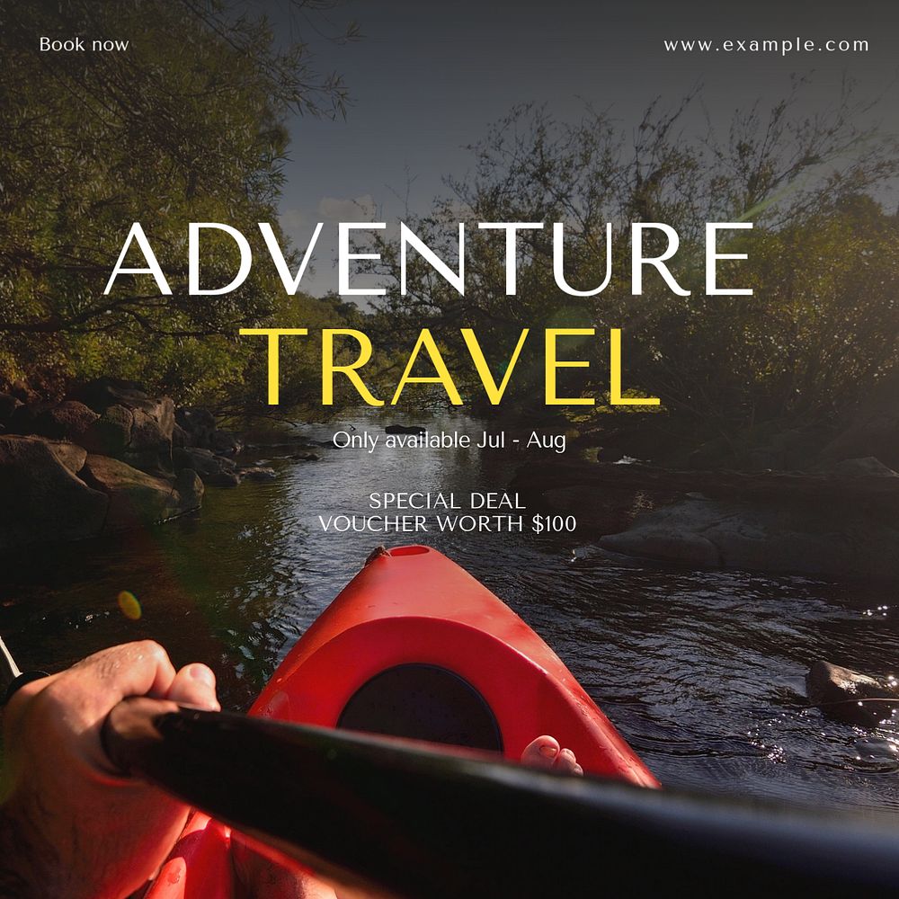 Adventure travel Instagram post template, editable text