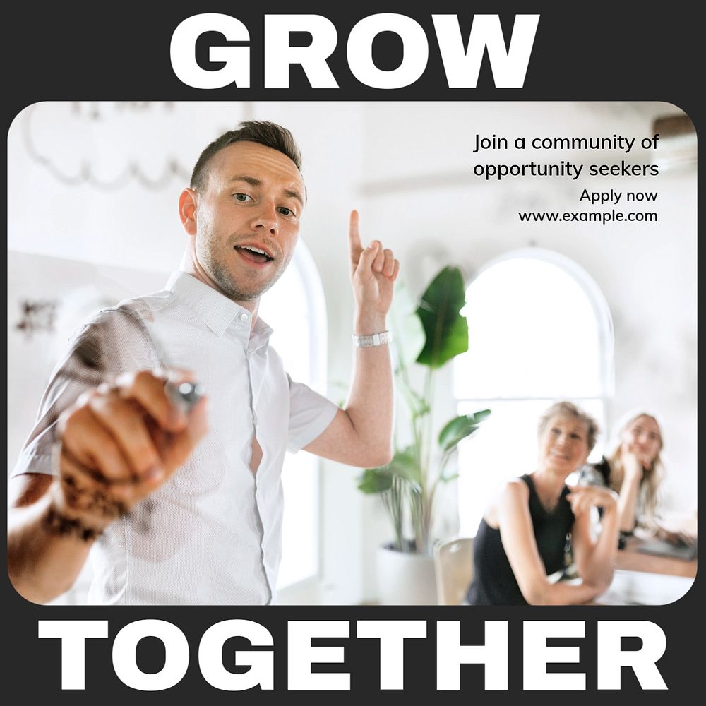 Grow together Instagram post template, editable text