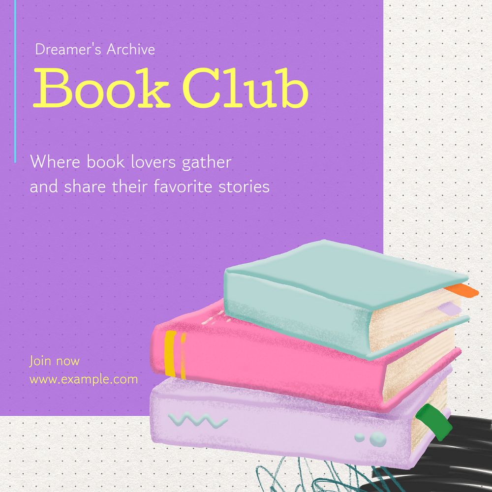 Book club Instagram post template, editable text