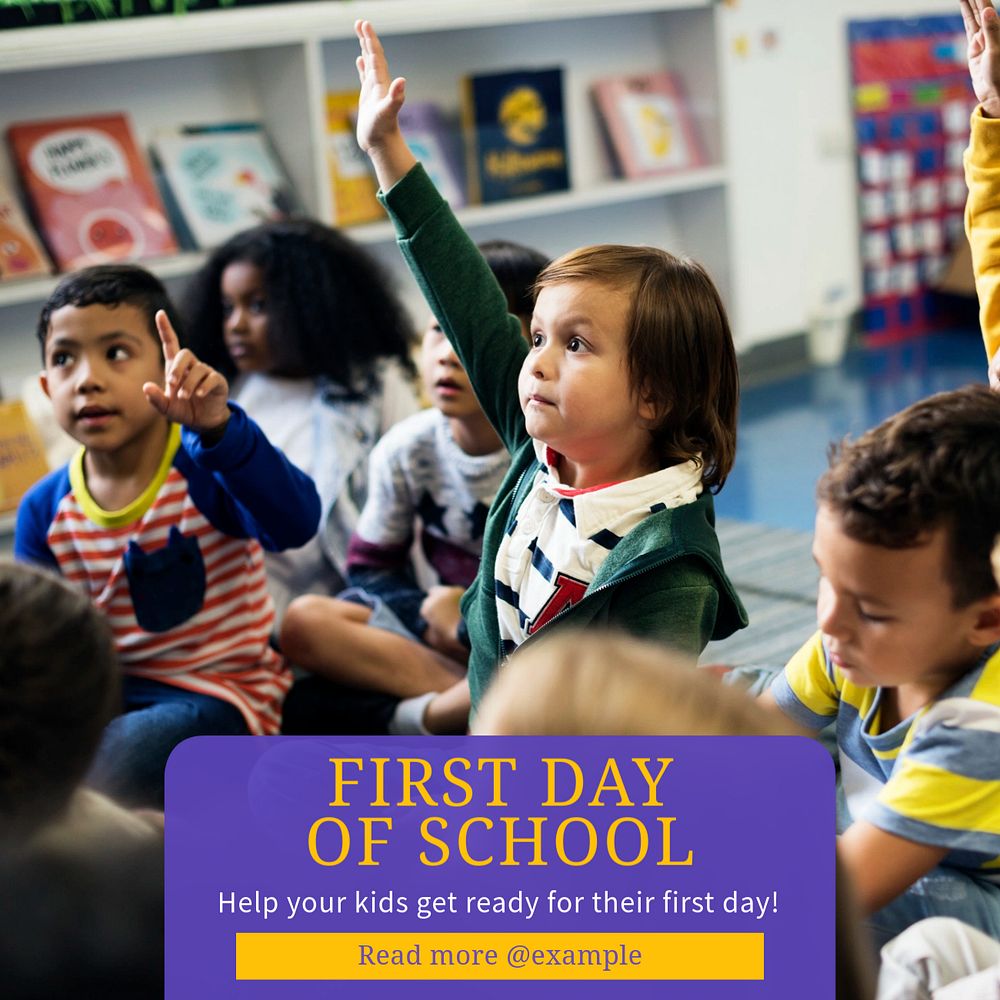 First school day Instagram post template, editable text