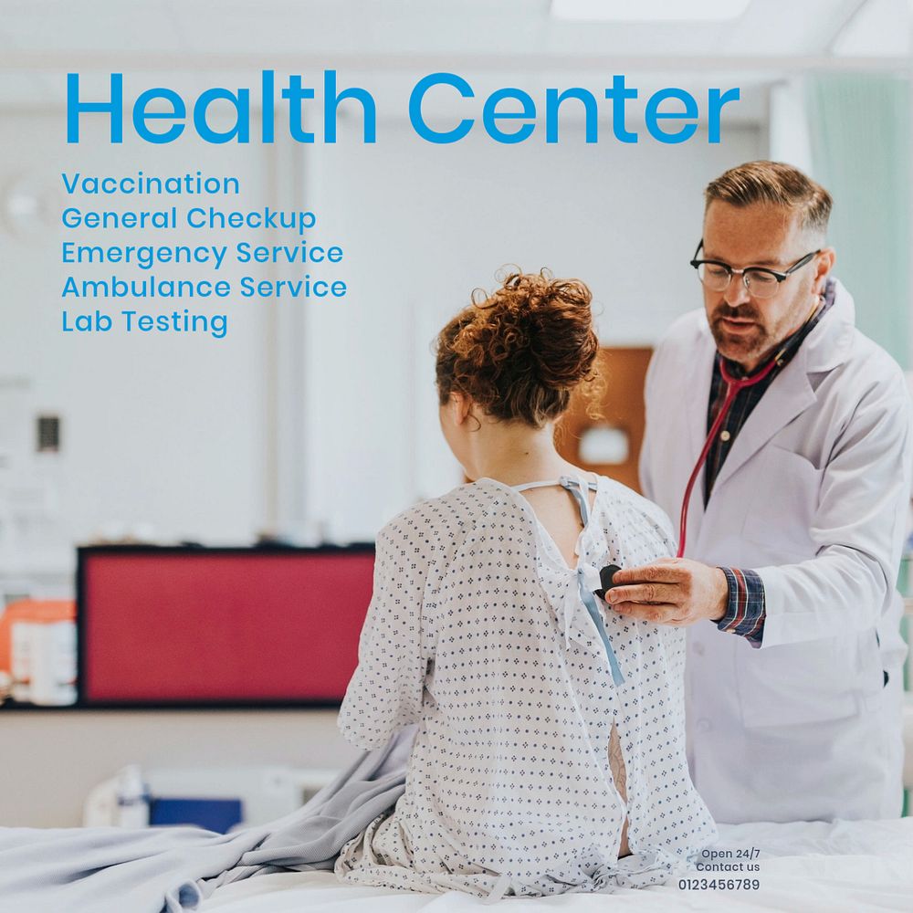 Health center Instagram post template, editable text