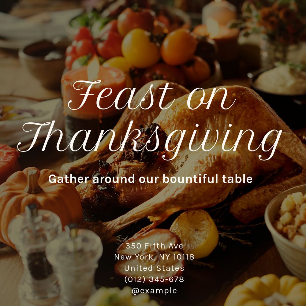 Thanksgiving dinner holiday Instagram post template, editable text