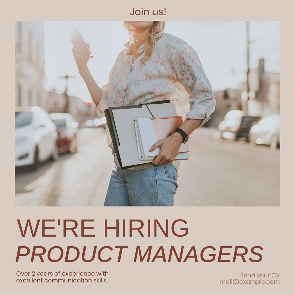 Product manager job Instagram post template, editable text