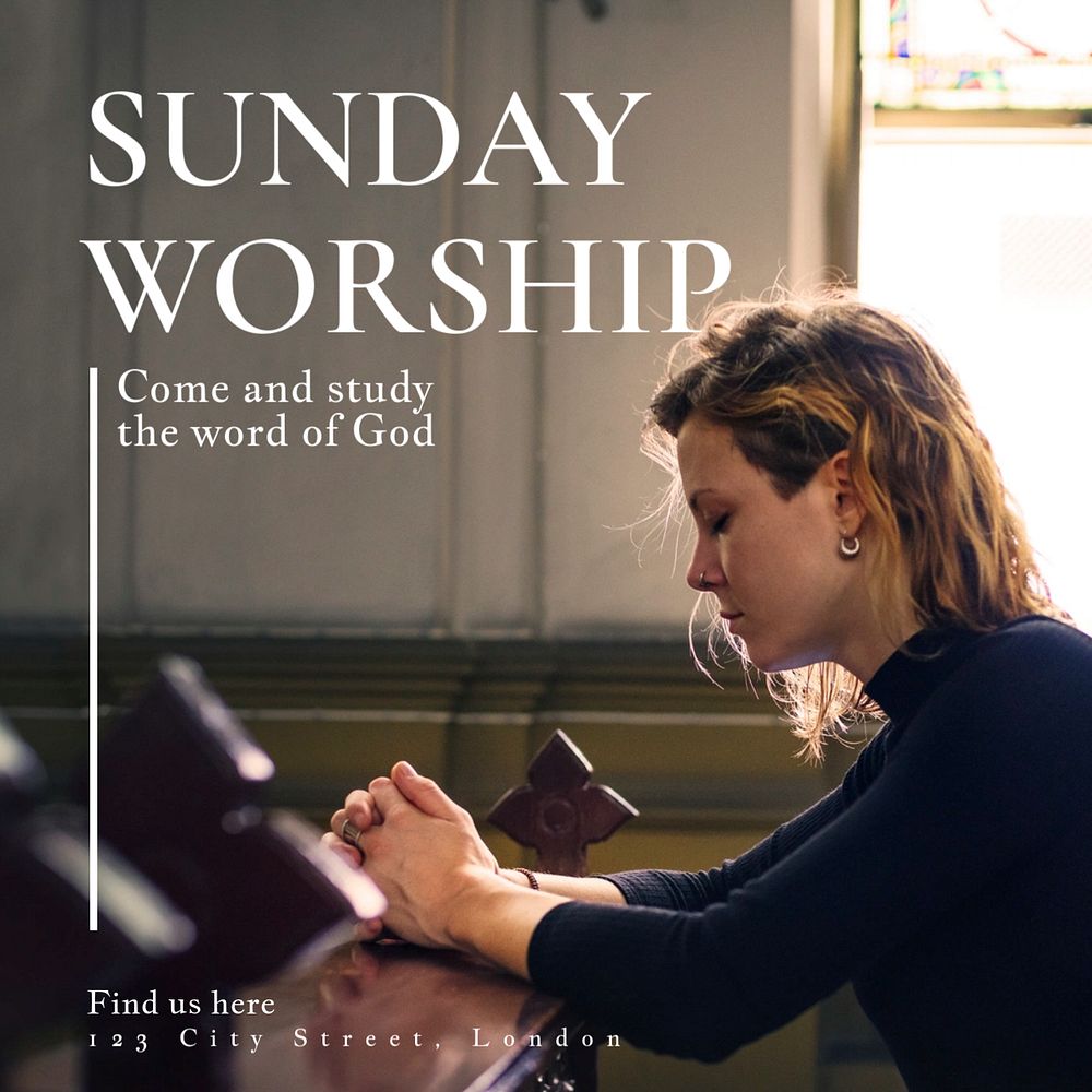 Sunday worship Instagram post template, editable text