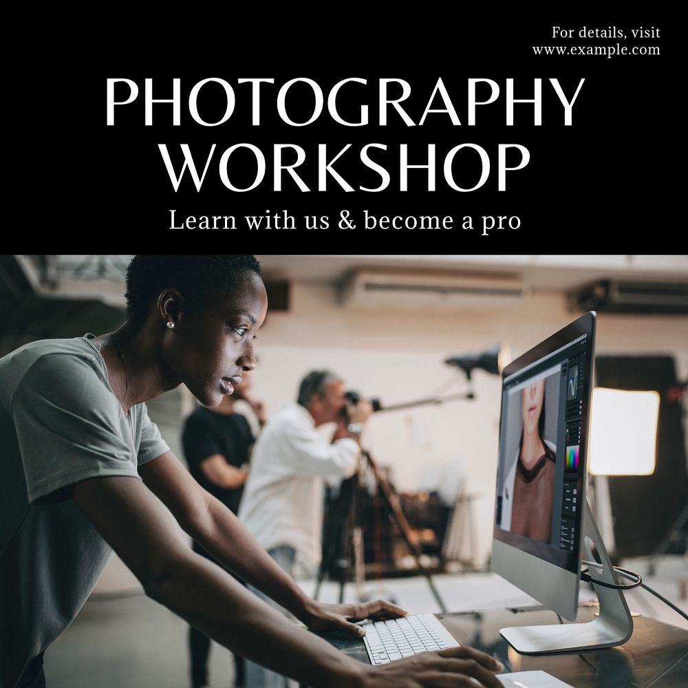 Photography workshop Instagram post template, editable text