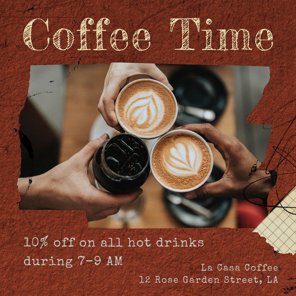 Coffee shop promotion Instagram post template, editable text