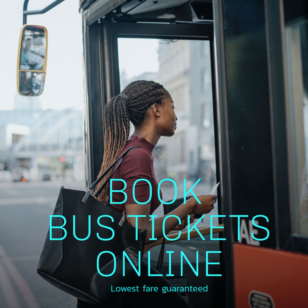 Bus tickets Instagram post template, editable text